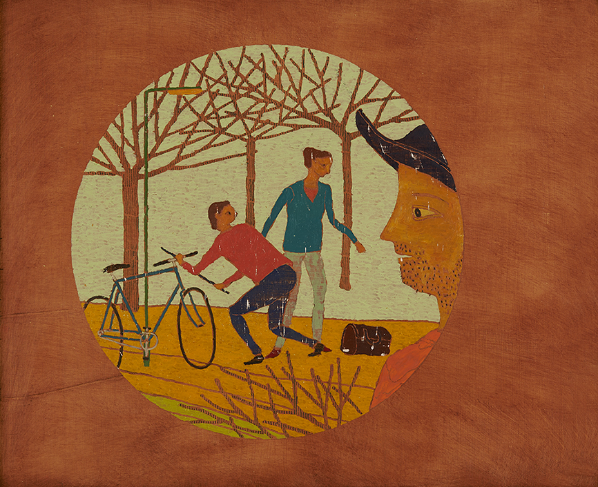 Bicycle Thief, 39 x 48 cm, Oil on Panel, 2015, Stephen Chambers Studio