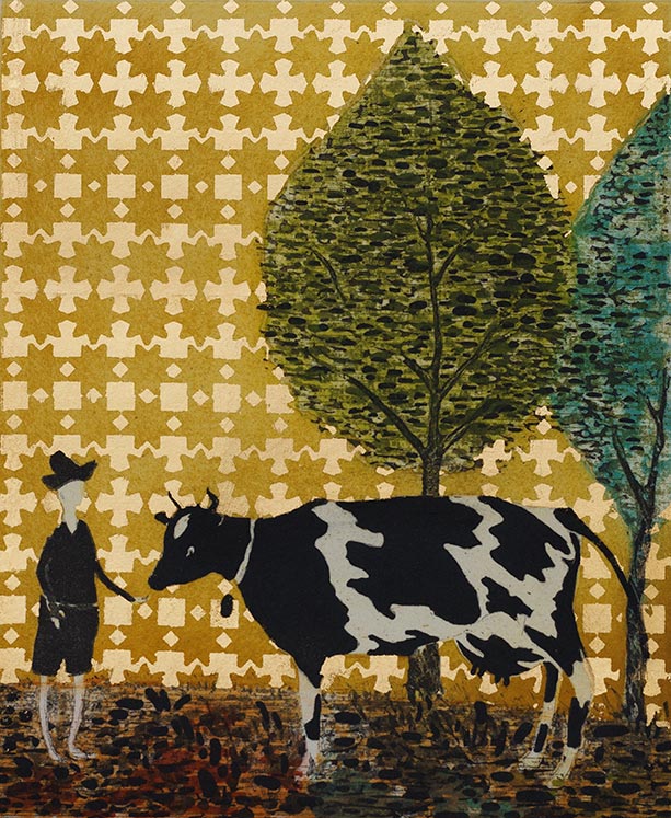 Cow & Brother, 33 x 28 cm, Etching with gold leaf, 2015