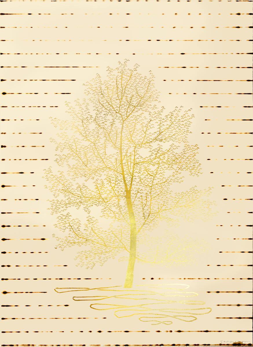 The Pomeranian Trees 3 The Pomeranian Trees 3, 77 x 56 cm, Lithograph with 24ct gold leaf and fire, 2025